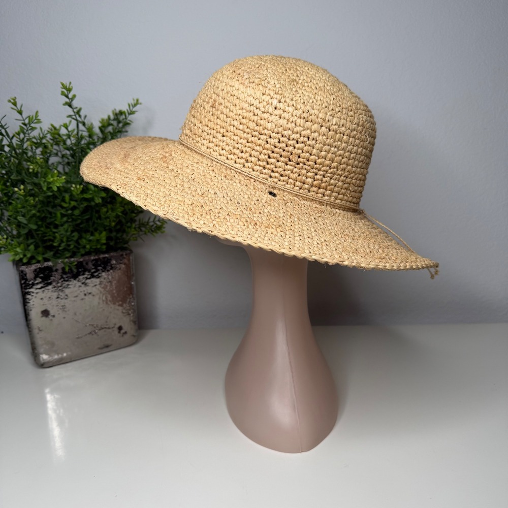 Scala Sun Hat Womens Tan Hand Woven Raffia Straw Wide Brim Boho OS - Picture 2 of 8